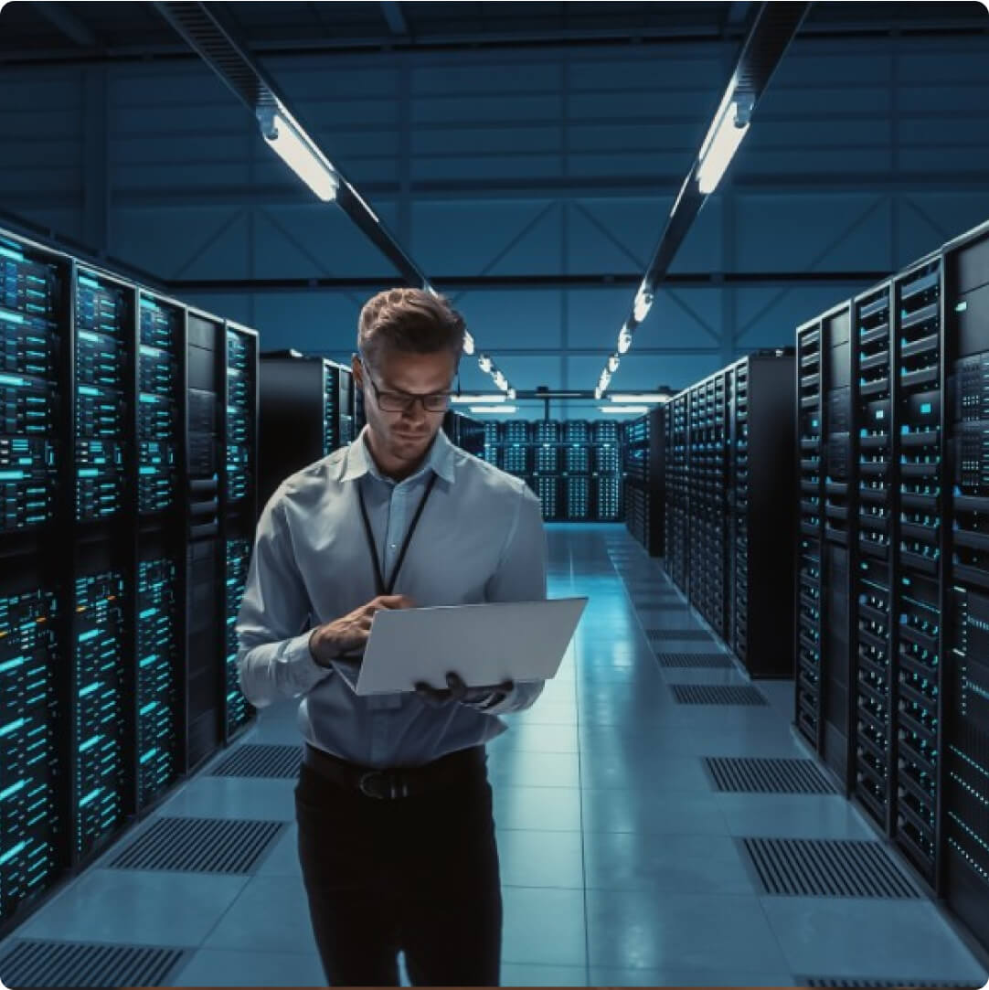 Man in a server room